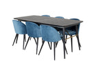 Venture Home Gold & Velvet Rektangulära Matbord 180 x 85 Svart + Matstolar 2-pack Blå