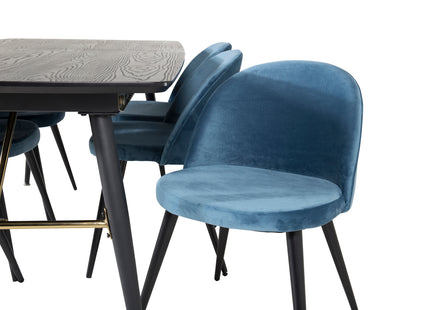 Venture Home Gold & Velvet Rektangulära Matbord 180 x 85 Svart + Matstolar 2-pack Blå