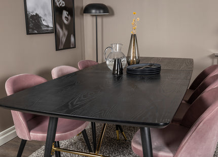 Venture Home Gold & Velvet Rektangulära Matbord 180 x 85 Svart + Matstolar 2-pack Dammig rosa