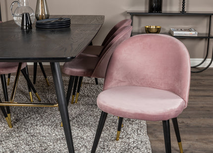 Venture Home Gold & Velvet Rektangulära Matbord 180 x 85 Svart + Matstolar 2-pack Dammig rosa