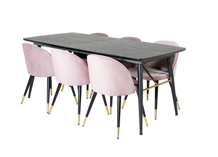 Venture Home Gold & Velvet Rektangulära Matbord 180 x 85 Svart + Matstolar 2-pack Dammig rosa