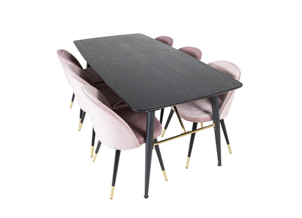 Venture Home Gold & Velvet Rektangulära Matbord 180 x 85 Svart + Matstolar 2-pack Dammig rosa