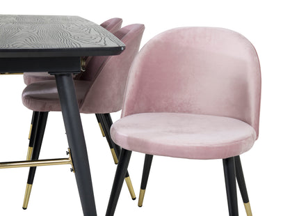Venture Home Gold & Velvet Rektangulära Matbord 180 x 85 Svart + Matstolar 2-pack Dammig rosa