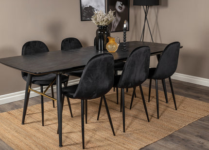 Venture Home Gold & Polar Rektangulära Matbord 180 x 85 Svart + Matstolar 2-pack Svart
