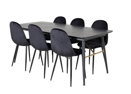 Venture Home Gold & Polar Rektangulära Matbord 180 x 85 Svart + Matstolar 2-pack Svart