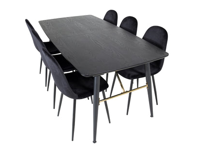 Venture Home Gold & Polar Rektangulära Matbord 180 x 85 Svart + Matstolar 2-pack Svart