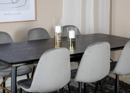 Venture Home Gold & Polar Rektangulära Matbord 180 x 85 Svart + Matstolar 2-pack Grå