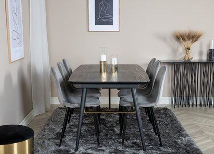 Venture Home Gold & Polar Rektangulära Matbord 180 x 85 Svart + Matstolar 2-pack Grå
