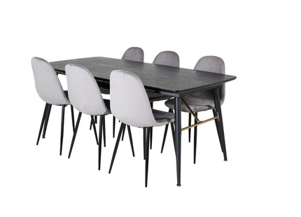 Venture Home Gold & Polar Rektangulära Matbord 180 x 85 Svart + Matstolar 2-pack Grå