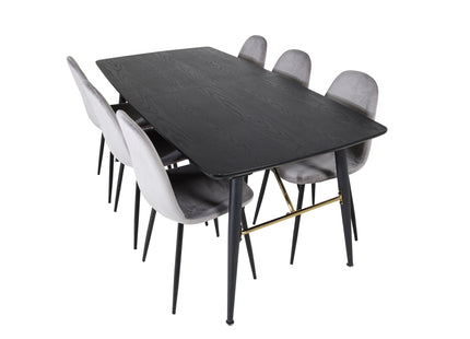 Venture Home Gold & Polar Rektangulära Matbord 180 x 85 Svart + Matstolar 2-pack Grå