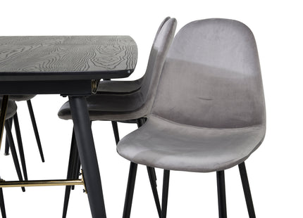 Venture Home Gold & Polar Rektangulära Matbord 180 x 85 Svart + Matstolar 2-pack Grå