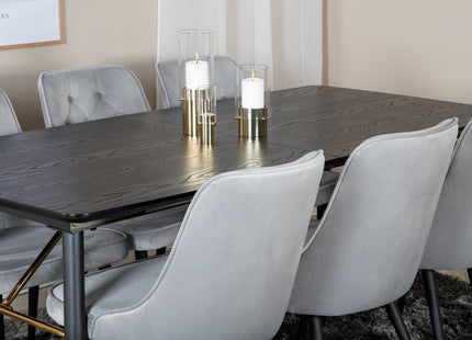 Venture Home Gold & Velvet Deluxe Rektangulära Matbord 180 x 85 Svart + Matstolar 2-pack Ljusgrå