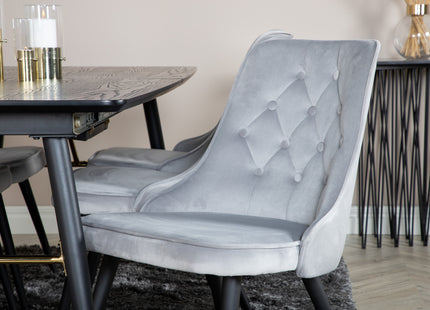 Venture Home Gold & Velvet Deluxe Rektangulära Matbord 180 x 85 Svart + Matstolar 2-pack Ljusgrå