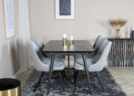 Venture Home Gold & Velvet Deluxe Rektangulära Matbord 180 x 85 Svart + Matstolar 2-pack Ljusgrå