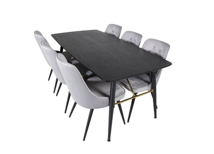 Venture Home Gold & Velvet Deluxe Rektangulära Matbord 180 x 85 Svart + Matstolar 2-pack Ljusgrå