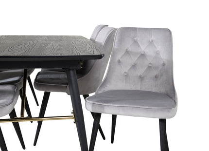 Venture Home Gold & Velvet Deluxe Rektangulära Matbord 180 x 85 Svart + Matstolar 2-pack Ljusgrå