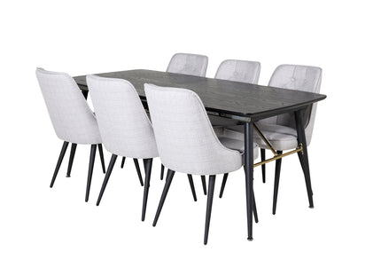 Venture Home Gold & Velvet Deluxe Rektangulära Matbord 180 x 85 Svart + Matstolar 2-pack Grå