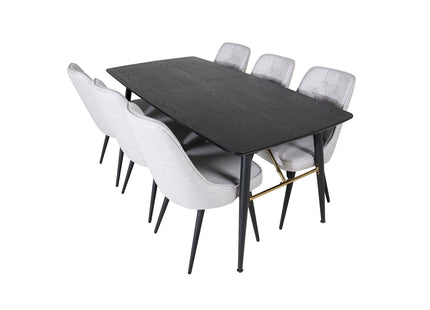 Venture Home Gold & Velvet Deluxe Rektangulära Matbord 180 x 85 Svart + Matstolar 2-pack Grå