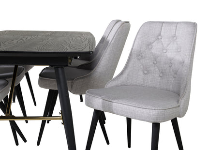 Venture Home Gold & Velvet Deluxe Rektangulära Matbord 180 x 85 Svart + Matstolar 2-pack Grå