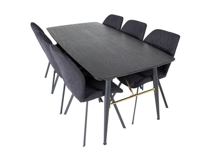 Venture Home Gold & Gemma Rektangulära Matbord 180 x 85 Svart + Matstolar 2-pack Svart