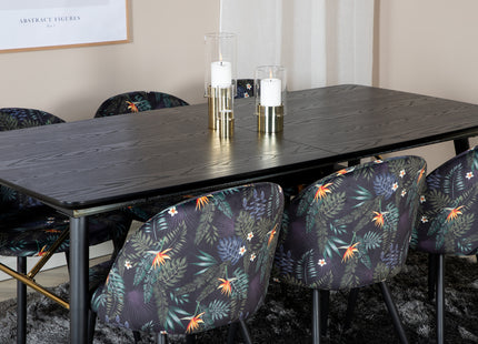 Venture Home Gold & Velvet Rektangulära Matbord 180 x 85 Svart + Matstolar 2-pack Svart