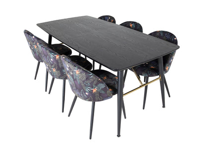 Venture Home Gold & Velvet Rektangulära Matbord 180 x 85 Svart + Matstolar 2-pack Svart