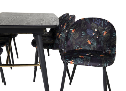 Venture Home Gold & Velvet Rektangulära Matbord 180 x 85 Svart + Matstolar 2-pack Svart
