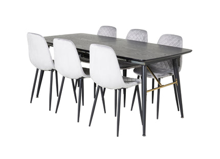 Venture Home Gold & Polar Rektangulära Matbord 180 x 85 Svart + Matstolar 2-pack Grå