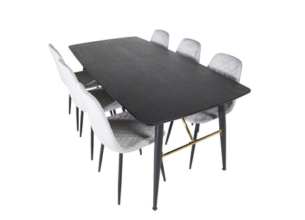 Venture Home Gold & Polar Rektangulära Matbord 180 x 85 Svart + Matstolar 2-pack Grå
