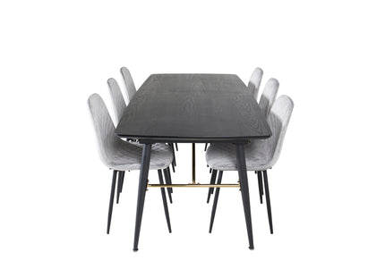 Venture Home Gold & Polar Rektangulära Matbord 180 x 85 Svart + Matstolar 2-pack Grå