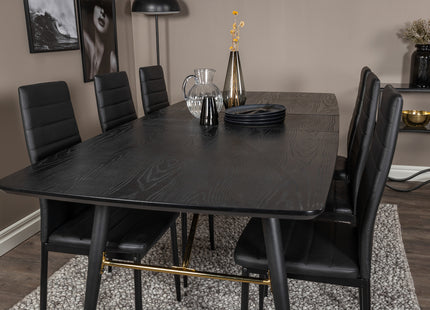 Venture Home Gold & Slim Rektangulära Matbord 180 x 85 Svart + Matstolar 2-pack Svart