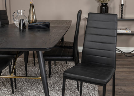 Venture Home Gold & Slim Rektangulära Matbord 180 x 85 Svart + Matstolar 2-pack Svart