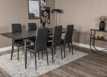 Venture Home Gold & Slim Rektangulära Matbord 180 x 85 Svart + Matstolar 2-pack Svart