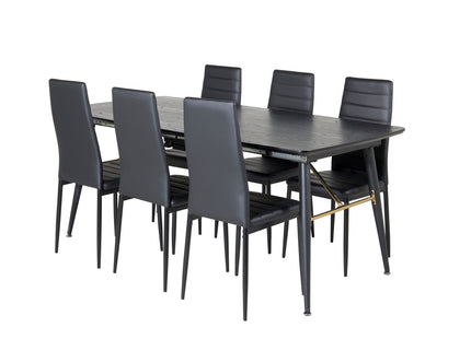 Venture Home Gold & Slim Rektangulära Matbord 180 x 85 Svart + Matstolar 2-pack Svart