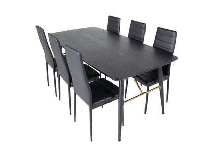 Venture Home Gold & Slim Rektangulära Matbord 180 x 85 Svart + Matstolar 2-pack Svart