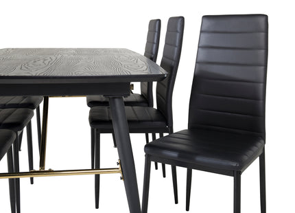 Venture Home Gold & Slim Rektangulära Matbord 180 x 85 Svart + Matstolar 2-pack Svart
