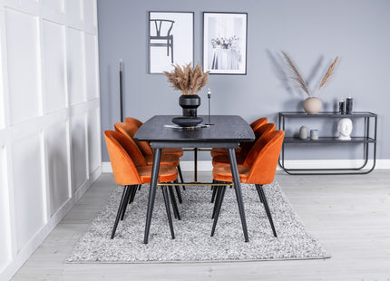 Venture Home Gold & Velvet Rektangulära Matbord 180 x 85 Svart + Matstolar 2-pack Rostig orange