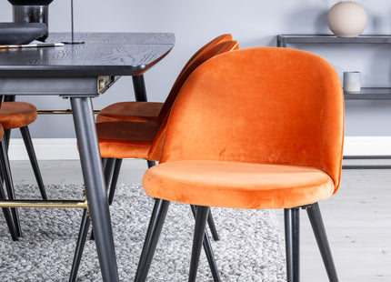 Venture Home Gold & Velvet Rektangulära Matbord 180 x 85 Svart + Matstolar 2-pack Rostig orange
