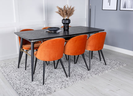 Venture Home Gold & Velvet Rektangulära Matbord 180 x 85 Svart + Matstolar 2-pack Rostig orange
