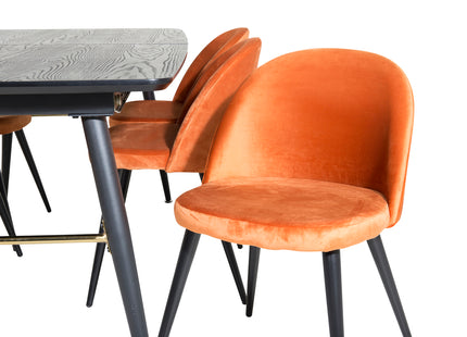 Venture Home Gold & Velvet Rektangulära Matbord 180 x 85 Svart + Matstolar 2-pack Rostig orange