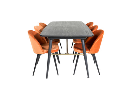Venture Home Gold & Velvet Rektangulära Matbord 180 x 85 Svart + Matstolar 2-pack Rostig orange