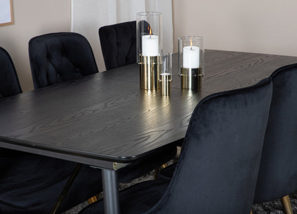 Venture Home Gold & Velvet Deluxe Rektangulära Matbord 180 x 85 Svart + Matstolar 2-pack Svart