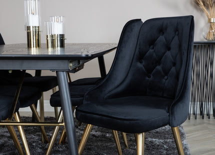 Venture Home Gold & Velvet Deluxe Rektangulära Matbord 180 x 85 Svart + Matstolar 2-pack Svart
