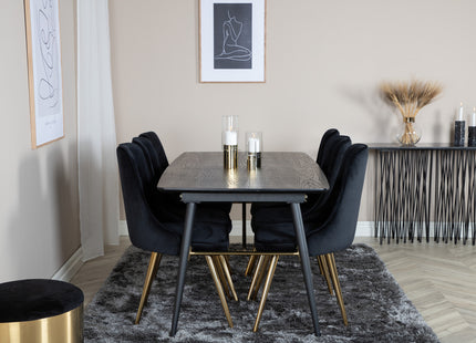 Venture Home Gold & Velvet Deluxe Rektangulära Matbord 180 x 85 Svart + Matstolar 2-pack Svart