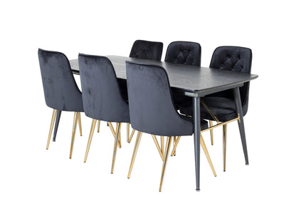 Venture Home Gold & Velvet Deluxe Rektangulära Matbord 180 x 85 Svart + Matstolar 2-pack Svart