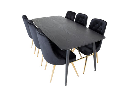 Venture Home Gold & Velvet Deluxe Rektangulära Matbord 180 x 85 Svart + Matstolar 2-pack Svart