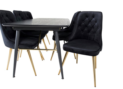 Venture Home Gold & Velvet Deluxe Rektangulära Matbord 180 x 85 Svart + Matstolar 2-pack Svart