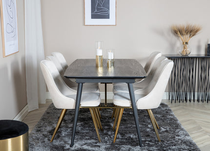 Venture Home Gold & Velvet Deluxe Rektangulära Matbord 180 x 85 Svart + Matstolar 2-pack Beige
