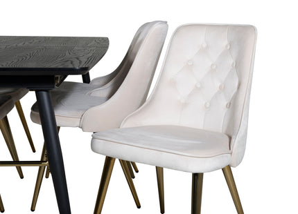 Venture Home Gold & Velvet Deluxe Rektangulära Matbord 180 x 85 Svart + Matstolar 2-pack Beige