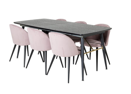 Venture Home Gold & Velvet Rektangulära Matbord 180 x 85 Svart + Matstolar 2-pack Dammig rosa